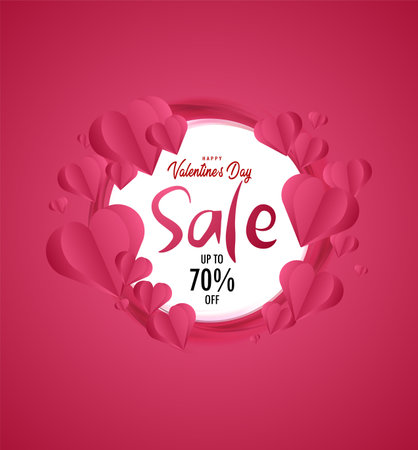 Valentine's day sale off banner, with sweet pink heart circle, Valentine concept, design for Vector illustration. Wallpaper, flyers, invitation, posters, brochure, banners.のイラスト素材