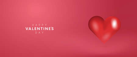 red air balloon heart, Happy Valentine's Day Poster or banner with cute font,sweet hearts on pink background. Promotion and shopping template or background for Love and Valentine's day conceptのイラスト素材