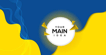 Yellow curve Dynamic Style Background Label Banner and yellow and blue Design Elements Fruit Concept with Fluid Gradient and Creative illustration for label,for fabric, drawing labels, ad, greeting, cのイラスト素材