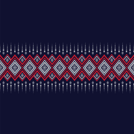Geometric ethnic texture embroidery triangle design for dark blue background, wallpaper, clothingのイラスト素材