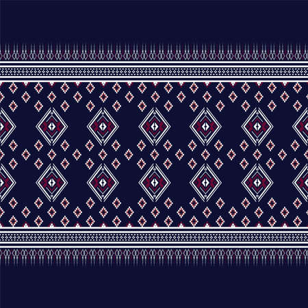 Geometric ethnic texture embroidery triangle on dark blue background used in wallpaper, clothing,skirt,carpet,wrapping,Batik,fabric,triangle shapes red and white texture Vector, illustration stylesのイラスト素材