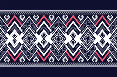 Geometric ethnic texture and pattern embroidery with Dark Blue background design for fashio,wallpaper,skirt,carpet,wallpaper,clothing,wrapping,Batik,fabric,sheet, Vector, illustration styleのイラスト素材