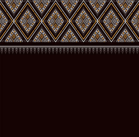Geometric ethnic texture embroidery design with Dark Brown background design, skirt,carpet,wallpaper,clothing,wrapping,Batik,fabric,sheet, triangle shapes Vector, illustration designのイラスト素材