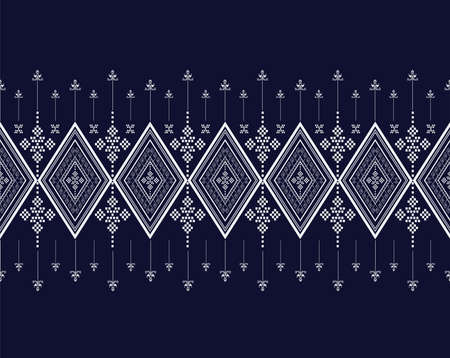 Geometric ethnic texture embroidery design with Dark Blue background design,...