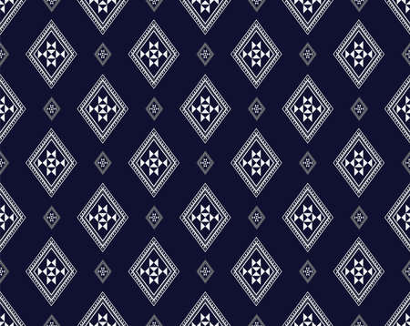 Seamless Geometric ethnic texture embroidery design on dark Blue background used in wallpaper,clothing,Batik,fabric, white triangle shapes Vector, illustration Designのイラスト素材