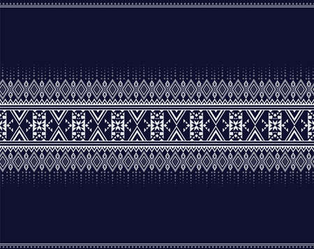 Geometric ethnic texture embroidery design with Dark Blue background design, skirt,wallpaper,clothing,wrapping,Batik,fabric,sheet, multi shapes of triangle Vector, illustration styleのイラスト素材