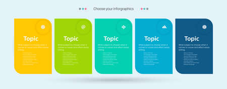 5 Options of infographic Process chart with blue, green pannels and Infographic template with 5 opions or steps, 5 business template for presentation Objects designのイラスト素材
