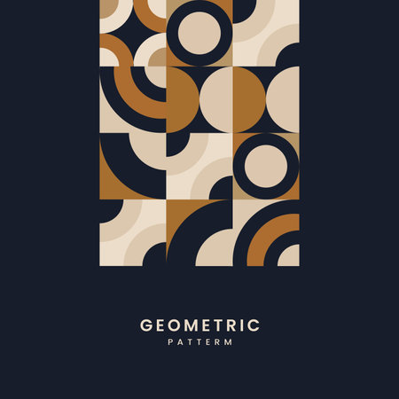 Geometrical shapes constructed templates design with text. Abstract pattern with Colored geometric shapes, dark brown, cream, black used in poster art, cover design, vector, illustrationのイラスト素材