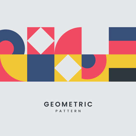 Geometric pattern and abstract Texture design with Text. yellow, white, dark blue shapes and...
