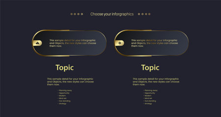 Two golden options chart design witn 2 icons in Numbers concept templates. and 2 Luxury buttons geometric Infographic design, used in presentations, business and finacial banners vector designのイラスト素材