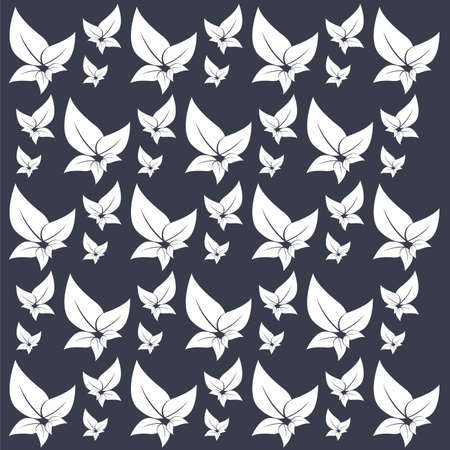 Set of leaves pattern design, leaves texture style in white color, groups of natural leaves on dark premium background, vector, illustration designのイラスト素材