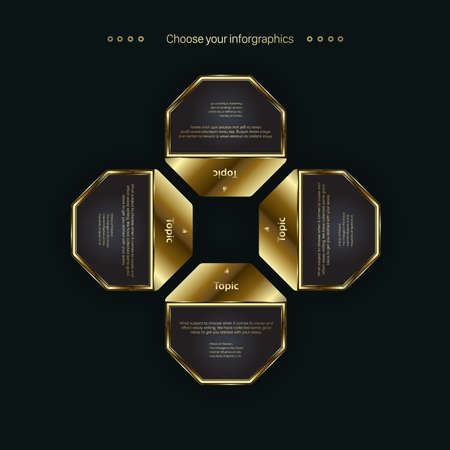 a modern shapes of golden polygon button design on dark background, the premium option and chart for lworkflow template, vector and illustrationのイラスト素材