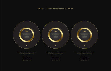 THREE of Luxury multipurpose Infographic buttons design, Set of premuim banners, and luxury options and Premium golden version on a dark backgroundのイラスト素材