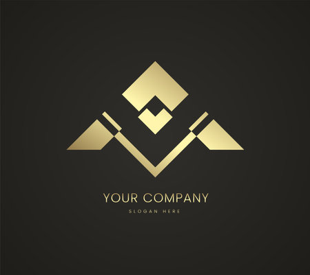 Premium triangle logo in gold metal shape design, golden Triangle for premium product trade mark designのイラスト素材