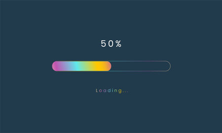 50 percent rainbow loading bar, luplouad user interface, colorful Futuristic loading symbol, a...