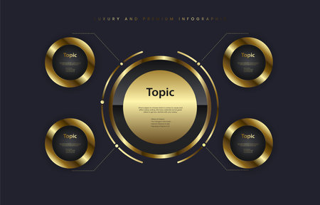 Set of Luxury multipurpose Infographic buttons design template, with three options and Premium golden version on a dark background, Vector and illustration.のイラスト素材
