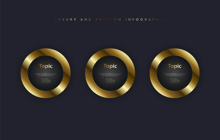 Set of Luxury Golden multipurpose Infographic design template, with three options and Premium golden version on a dark background with 3 golden Vector and illustration.のイラスト素材
