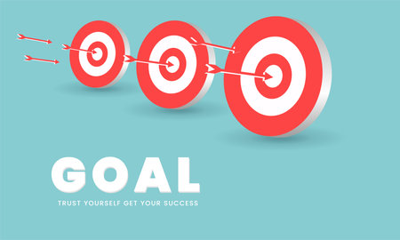 Groups of 3Ds Target banners, 3 Goal, making success landing page design, 3d icon banner for business and finance concept.のイラスト素材