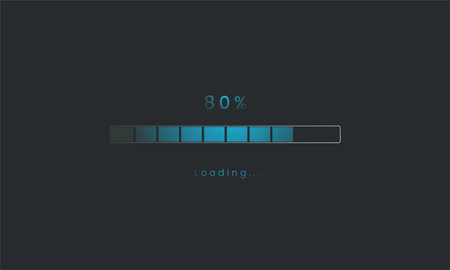 80 percent Futuristic dark blue Progress loading bar. Loading bar process of indicators. blue downloading progress vector design, web loading tap design template, interface upload. Vector illustration.のイラスト素材