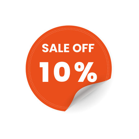 10 percent peeling sticker orange color for sale off promotion concept, orange circle price tag, poster vector illustration.のイラスト素材