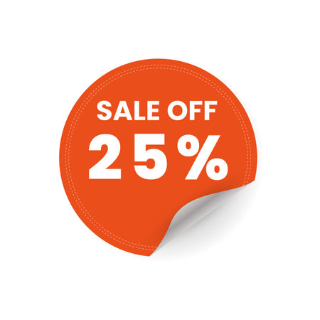 25 percent peeling sticker orange color for sale off promotion concept, orange circle price tag, poster vector illustration.のイラスト素材
