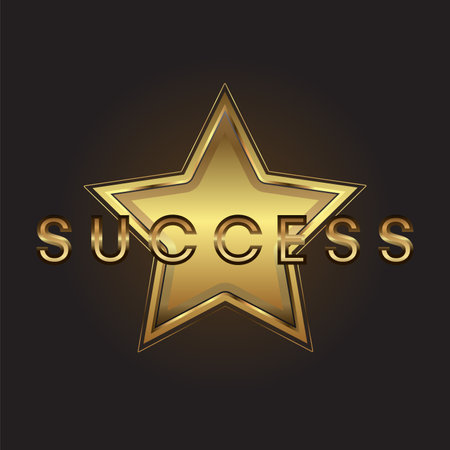 Gold star with text success on a black background. Vector illustration.のイラスト素材
