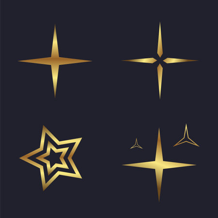 Set of golden stars on a dark background. Vector illustration for your designのイラスト素材