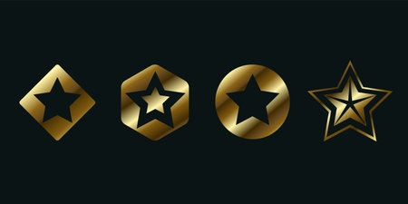 Group of gold luxury stars, Set of premium star shapes, symbols, iconsのイラスト素材
