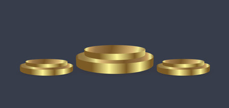 Three Golden stage, 3 podium and confetti falls on a beautiful background. the winner places vector illustrationのイラスト素材