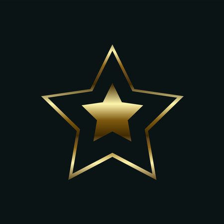 A premium star shape in gold color, golden star vector design on lback BG, used in icon, logo, level, step, and winner prize concept designのイラスト素材