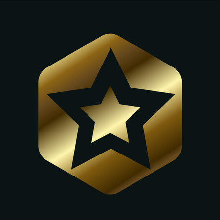 Golden star vector design and premium star icon, symbol, button shape, star gold on dark backgroundのイラスト素材