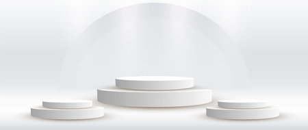 Set of Abstract silver podiums cylinder pedestal stage. and white empty stage concept vector illustrationのイラスト素材
