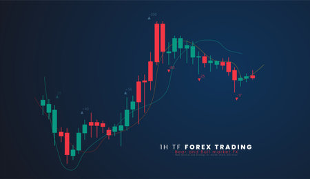 1H TF Stock market or forex trading candlestick graph in graphic design for financial investment concept vector illustrationのイラスト素材