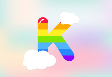 K Letter Rainbow patterns design, abstract rainbow letter for kids, love, family and scholl concept vector illustration designのイラスト素材