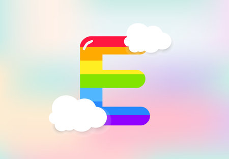 E Letter Rainbow patterns design, abstract rainbow letter for kids, love, family and scholl concept vector illustration designのイラスト素材