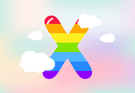 X Letter Rainbow patterns design, abstract rainbow letter for kids, love, family and scholl concept vector illustration designのイラスト素材
