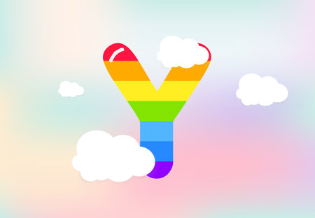 Y Letter Rainbow patterns design, abstract rainbow letter for kids, love, family and scholl concept vector illustration designのイラスト素材