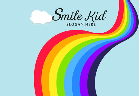 soft clouds with text, and rainbow ribbon for Template banner design for kid concepts vector illustrationのイラスト素材