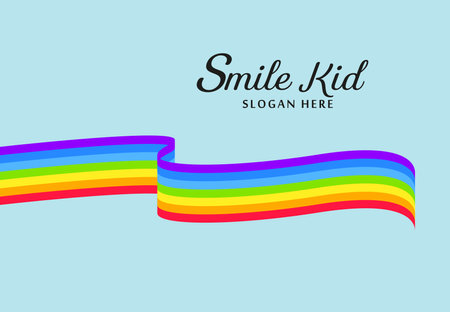 Waving rainbow ribbons flag, banner, art, cellebration concept of Kid, school design Template in vector Aiのイラスト素材