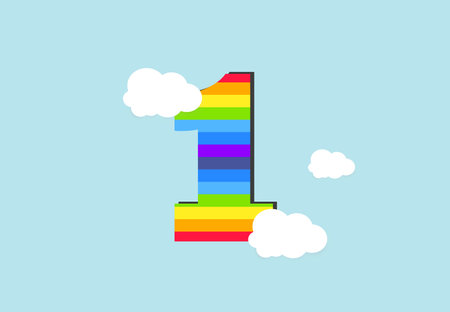 Number 1 Rainbow counting learn object design, abstract rainbow Number for kids, love, family and scholl concept vector illustration designのイラスト素材