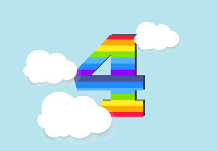 Number 4 Rainbow counting learn object design, abstract rainbow Number for kids, love, family and scholl concept vector illustration designの写真素材