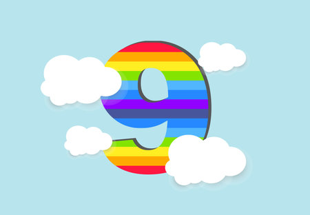 Number 9 Rainbow counting learn object design, abstract rainbow Number for kids, love, family and scholl concept vector illustration designの写真素材