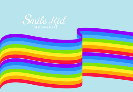flag of LGBT pride, modern wavy ribbon rainbow banner on blue background, a rainbow template for pride month poster vector illustration designのイラスト素材
