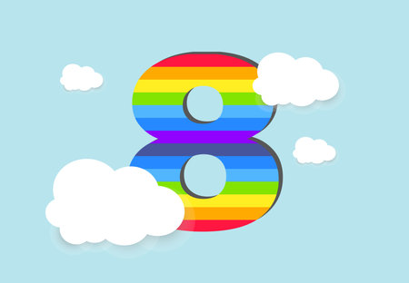 Number 8 Rainbow counting learn object design, abstract rainbow Number for kids, love, family and scholl concept vector illustration designのイラスト素材