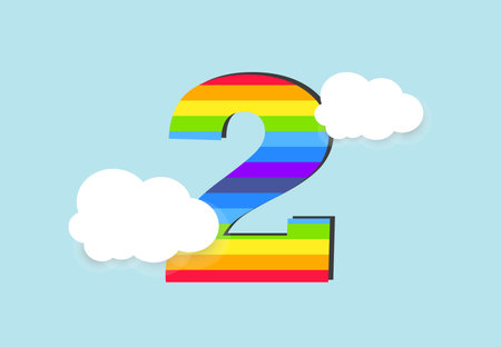 Number 2 Rainbow counting learn object design, abstract rainbow Number for kids, love, family and scholl concept vector illustration designのイラスト素材