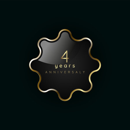 4 years anniversary Luxury gold element, button, symbol, Golden button and premium banner on dark backgroundのイラスト素材