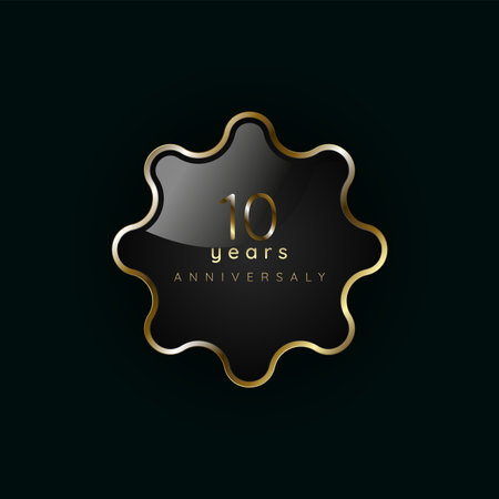 10 years anniversary Luxury gold element, button, symbol, Golden button and premium banner on dark backgroundのイラスト素材