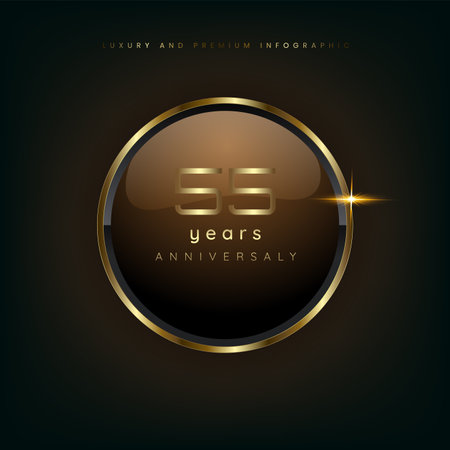 55 years gold button shiny metallic, celebration premium buttons and luxury banner on dark background use as luxury button vector illustrationのイラスト素材