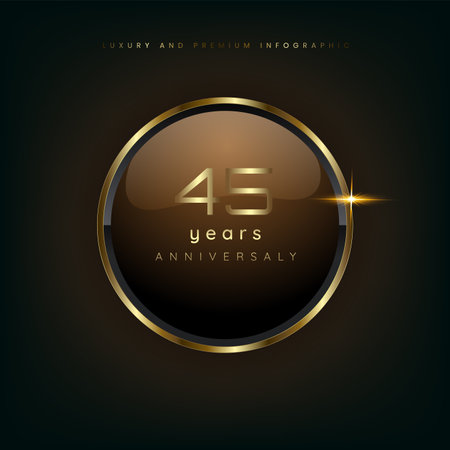 45 years gold button shiny metallic, celebration premium buttons and luxury banner on dark background use as luxury button vector illustrationのイラスト素材