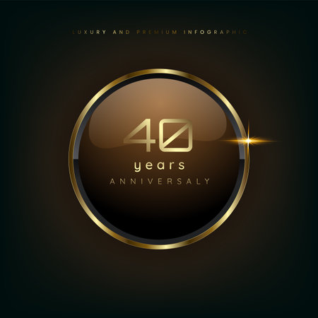 40 years gold button shiny metallic, celebration premium buttons and luxury banner on dark background use as luxury button vector illustrationのイラスト素材